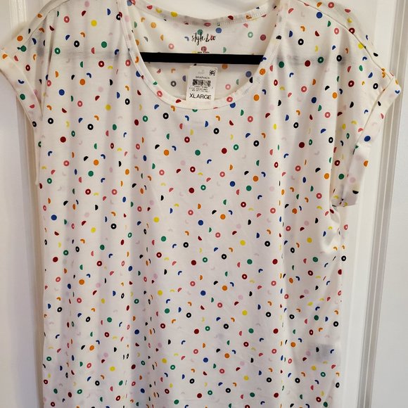 Style & Co white short sleeve multicolor dot knit top size XL - Picture 1 of 4